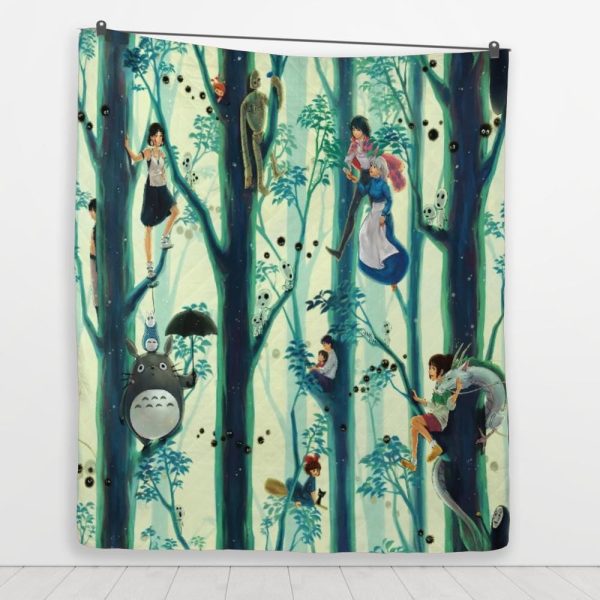 Totoro Ann Arbor - Totoro and Friends in The Jungle Quilt Blanket-Bed Set, House Decor, My Neighbor Totoro, Totoro Ann Arbor