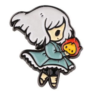 Howl's Moving Castle Actors - Howl’s Moving Castle – Chibi Sophie And Calcifer Badge Pin-Accessories, Howl's Moving Castle, Howl's Moving Castle Actors, Other