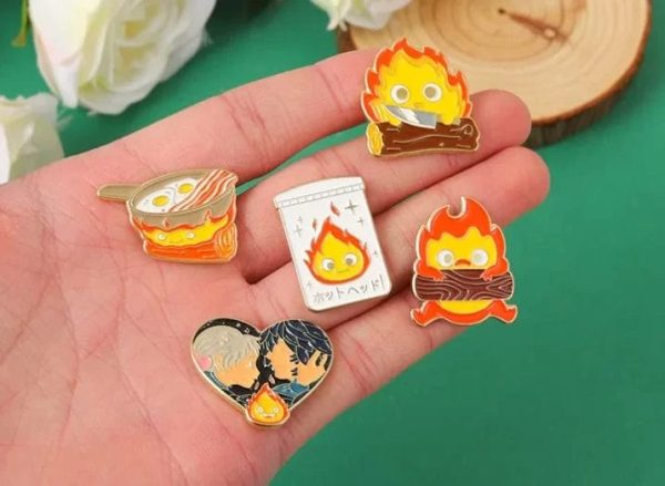 Sophie Howl's Moving Castle - Howl’s Moving Castle Naughty Calcifer Badge Pins 5pcs/set-Accessories, calcifer, Howl's Moving Castle, Other, Sophie Howl's Moving Castle