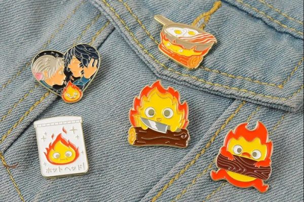 Sophie Howl's Moving Castle - Howl’s Moving Castle Naughty Calcifer Badge Pins 5pcs/set-Accessories, calcifer, Howl's Moving Castle, Other, Sophie Howl's Moving Castle