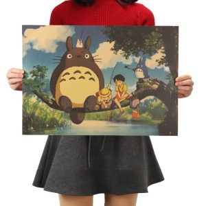 Totoro Catbus - My Neighbor Totoro – Totoro Family and the Girls Kraft Paper Poster-Totoro Catbus