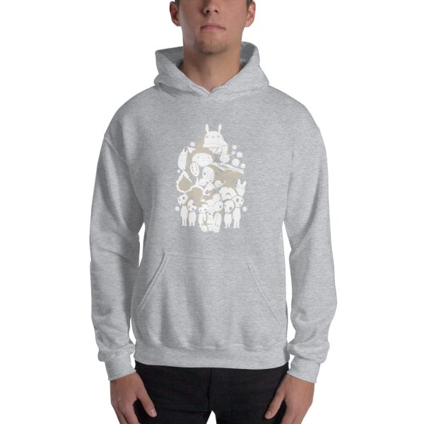 Totoro Catbus - Ghibli Movie Characters Compilation in Black and White Hoodie Unisex-Apparel, Hoodie, My Neighbor Totoro, princess mononoke, Spirited Away, Totoro Catbus