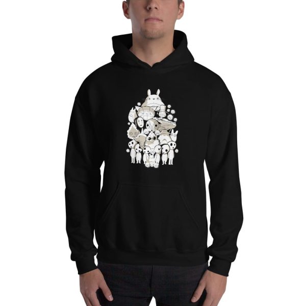 Totoro Catbus - Ghibli Movie Characters Compilation in Black and White Hoodie Unisex-Apparel, Hoodie, My Neighbor Totoro, princess mononoke, Spirited Away, Totoro Catbus