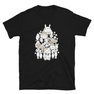 Mei Totoro - Ghibli Movie Characters Compilation in Black and White T Shirt Unisex-Apparel, Mei Totoro, My Neighbor Totoro, princess mononoke, Spirited Away, Tshirt