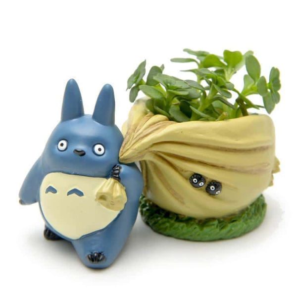 Totoro Soot Sprites - My Neighbor Totoro Blue with Flower Pot Figure-My Neighbor Totoro, Totoro Soot Sprites, Toy Figure