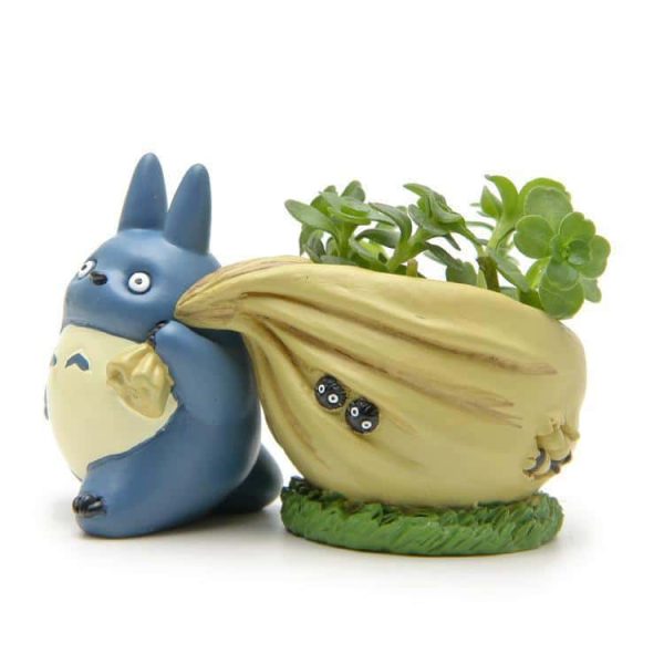 Totoro Soot Sprites - My Neighbor Totoro Blue with Flower Pot Figure-My Neighbor Totoro, Totoro Soot Sprites, Toy Figure