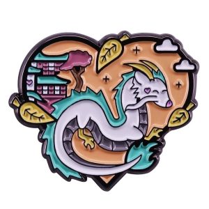 Spirited Away Theatre - Spirited Away Haku Heart Shape Badge Pins-Bags, Other, Spirited Away, Spirited Away Theatre