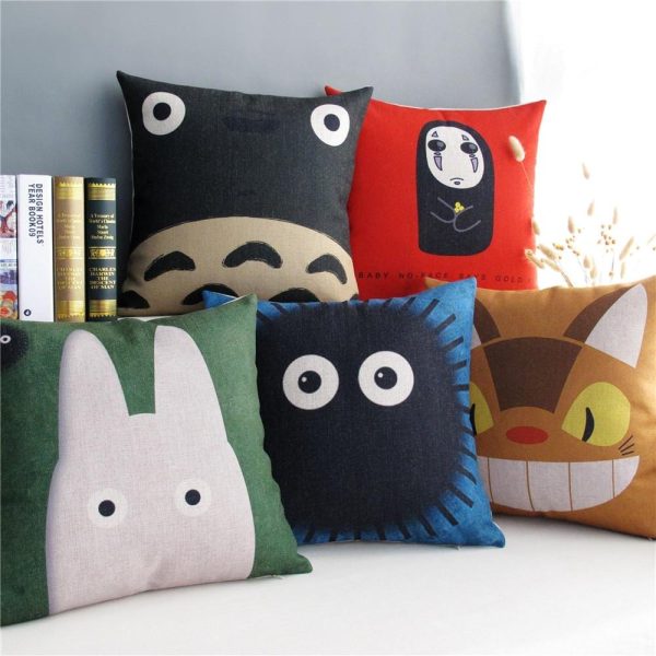 Totoro Restaurant - Ghibli Characters Watercolor Pillow Cover-House Decor, Spirited Away, Totoro Restaurant