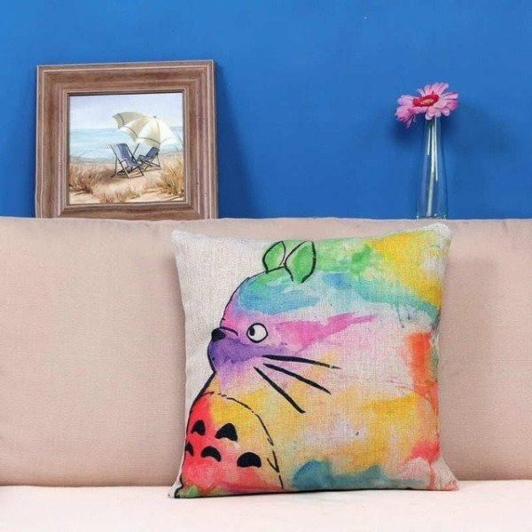 Totoro Ramen - Colorful Totoro Printed Throw Pillow Cover-House Decor, My Neighbor Totoro, Other, Totoro Ramen