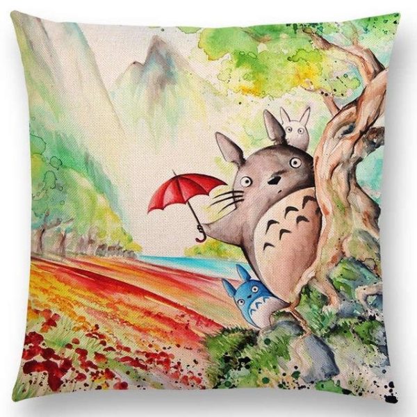 Totoro Plushie - Studio Ghibli Watercolor Throw Pillow Cover-House Decor, Other, Totoro Plushie