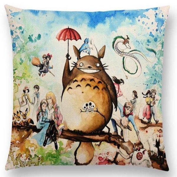 Totoro Plushie - Studio Ghibli Watercolor Throw Pillow Cover-House Decor, Other, Totoro Plushie