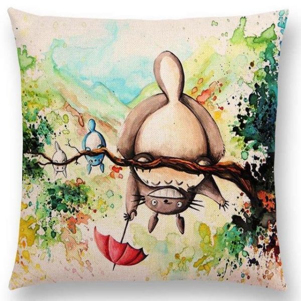 Totoro Plushie - Studio Ghibli Watercolor Throw Pillow Cover-House Decor, Other, Totoro Plushie