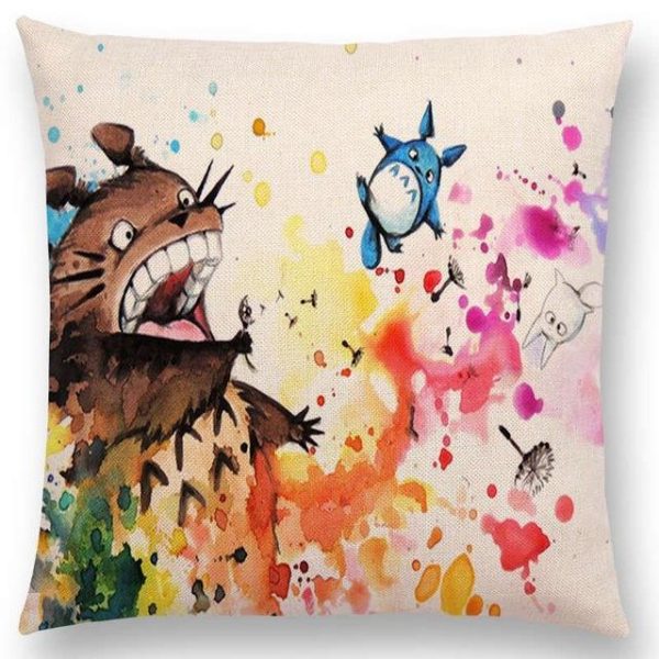 Totoro Plushie - Studio Ghibli Watercolor Throw Pillow Cover-House Decor, Other, Totoro Plushie