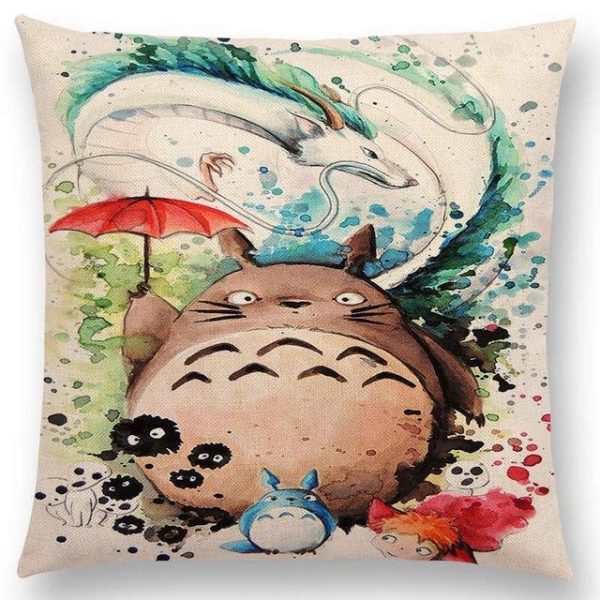 Totoro Plushie - Studio Ghibli Watercolor Throw Pillow Cover-House Decor, Other, Totoro Plushie