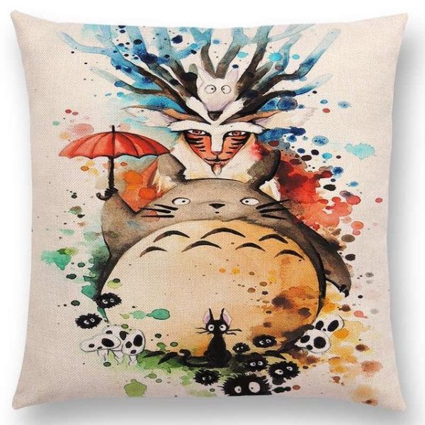 Totoro Plushie - Studio Ghibli Watercolor Throw Pillow Cover-House Decor, Other, Totoro Plushie