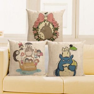 Chibi Totoro - My Neighbor Totoro Ghibli Characters Linen Throw Pillow Cover-Chibi Totoro, House Decor, My Neighbor Totoro, Spirited Away