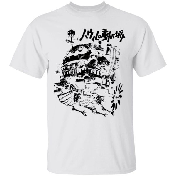 Characters From Howl's Moving Castle - Howl’s Castle in Black and White T Shirt-Apparel, Characters From Howl's Moving Castle, Howl's Moving Castle, Tshirt