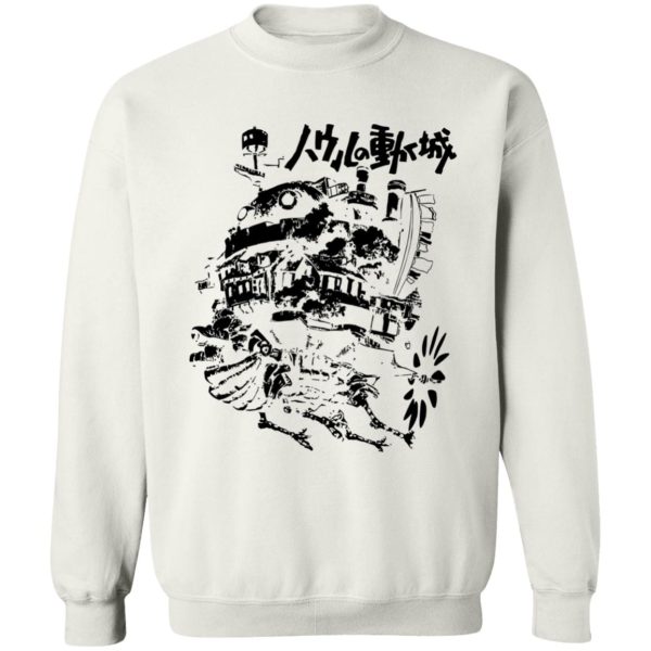 Witch Howl's Moving Castle - Howl’s Castle in Black and White Sweatshirt-Apparel, Howl's Moving Castle, Sweatshirt, Witch Howl's Moving Castle