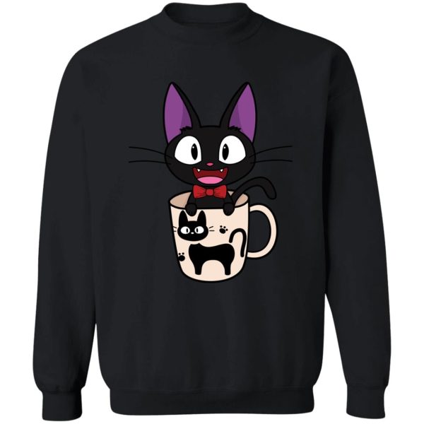 Kiki's Delivery Service Finger Figures Temu - Jiji in the Cat Cup Sweatshirt-Apparel, Kiki's Delivery Service, Kiki's Delivery Service Finger Figures Temu, Sweatshirt