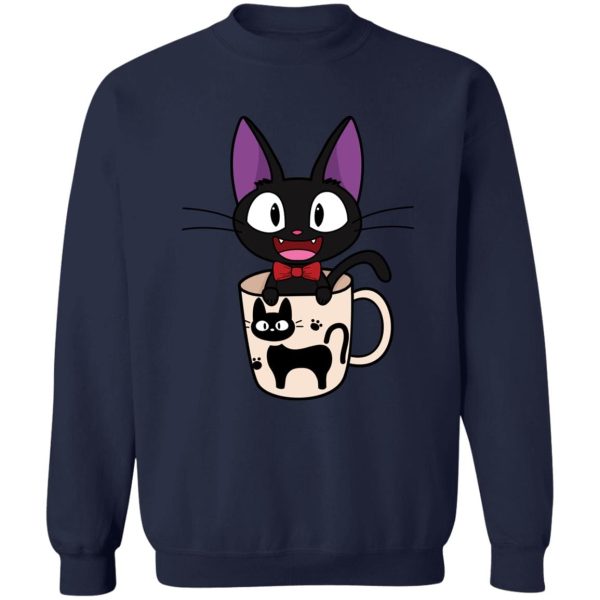 Kiki's Delivery Service Finger Figures Temu - Jiji in the Cat Cup Sweatshirt-Apparel, Kiki's Delivery Service, Kiki's Delivery Service Finger Figures Temu, Sweatshirt