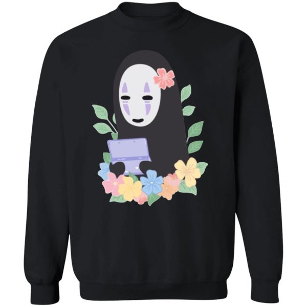 Spirited Away Cast English - Spirited Away No Face Kaonashi Cute Flower Sweatshirt-Apparel, Spirited Away, Spirited Away Cast English, Sweatshirt