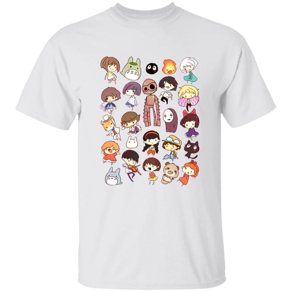 Totoro Characters - Ghibli Movie Characters Cute Chibi Collection T Shirt-Apparel, Howl's Moving Castle, My Neighbor Totoro, ponyo, princess mononoke, Spirited Away, Totoro Characters, Tshirt