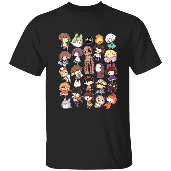 Totoro Characters - Ghibli Movie Characters Cute Chibi Collection T Shirt-Apparel, Howl's Moving Castle, My Neighbor Totoro, ponyo, princess mononoke, Spirited Away, Totoro Characters, Tshirt