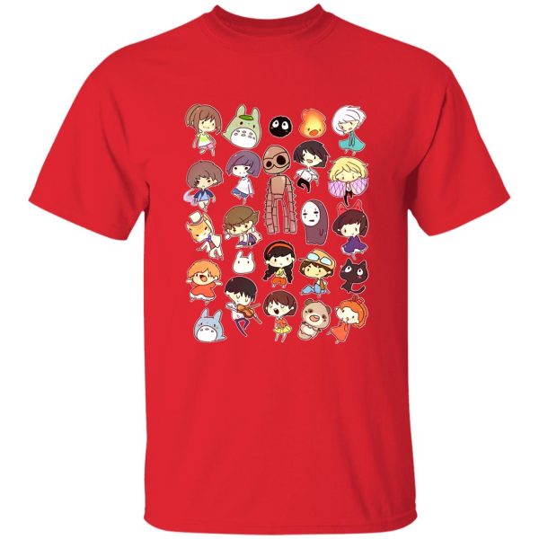 Totoro Characters - Ghibli Movie Characters Cute Chibi Collection T Shirt-Apparel, Howl's Moving Castle, My Neighbor Totoro, ponyo, princess mononoke, Spirited Away, Totoro Characters, Tshirt