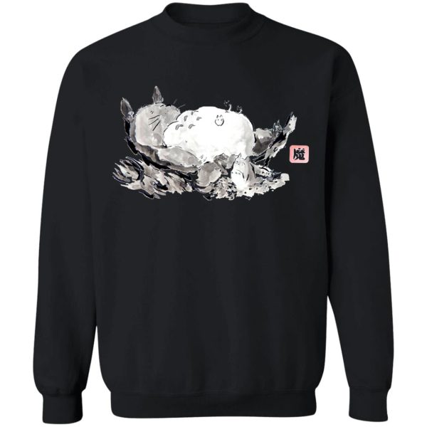 Totoro Bed - Sleeping Totoro ink Painting Sweatshirt-Apparel, My Neighbor Totoro, Sweatshirt, Totoro Bed