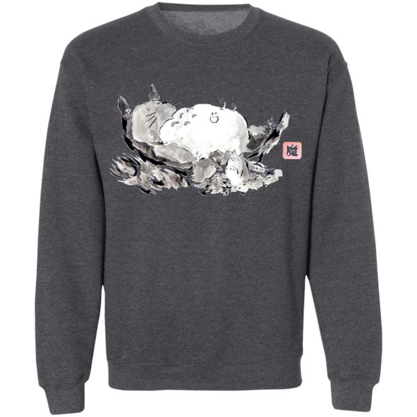 Totoro Bed - Sleeping Totoro ink Painting Sweatshirt-Apparel, My Neighbor Totoro, Sweatshirt, Totoro Bed