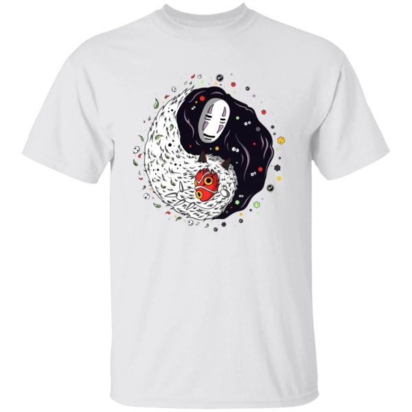 Soot Balls In Spirited Away - Princess Mononoke And Kaonashi Ying Yang T Shirt-Apparel, kaonashi, no face, princess mononoke, Soot Balls In Spirited Away, Spirited Away, Tshirt