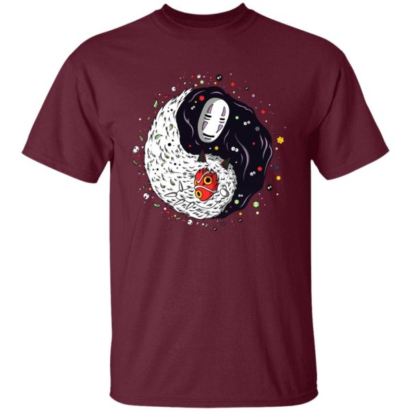 Soot Balls In Spirited Away - Princess Mononoke And Kaonashi Ying Yang T Shirt-Apparel, kaonashi, no face, princess mononoke, Soot Balls In Spirited Away, Spirited Away, Tshirt