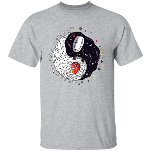 Soot Balls In Spirited Away - Princess Mononoke And Kaonashi Ying Yang T Shirt-Apparel, kaonashi, no face, princess mononoke, Soot Balls In Spirited Away, Spirited Away, Tshirt