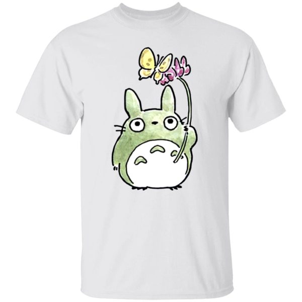 Totoro Soot Gremlins - Totoro with Butterfly Cute Drawing T Shirt-Apparel, My Neighbor Totoro, Totoro Soot Gremlins, Tshirt