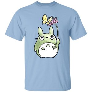 Totoro Soot Gremlins - Totoro with Butterfly Cute Drawing T Shirt-Apparel, My Neighbor Totoro, Totoro Soot Gremlins, Tshirt