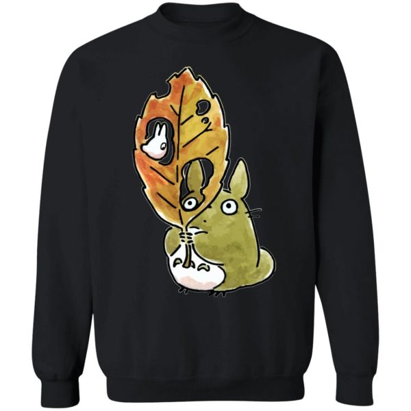 Totoro Lamp - Totoro and the Big Leaf Cute Drawing Sweatshirt-Apparel, My Neighbor Totoro, Sweatshirt, Totoro Lamp