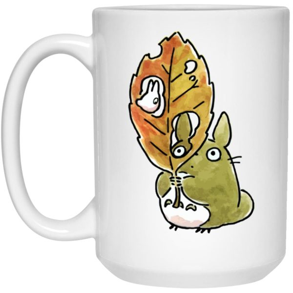 Totoro Meaning - Totoro and the Big Leaf Cute Drawing Mug-House Decor, Mug, My Neighbor Totoro, Totoro Meaning