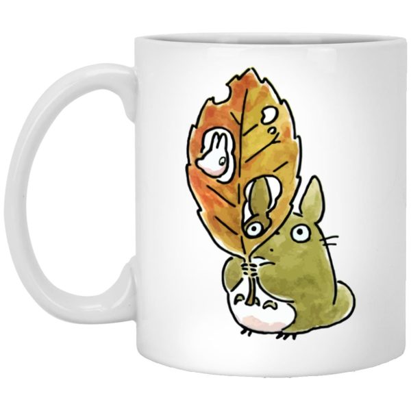 Totoro Meaning - Totoro and the Big Leaf Cute Drawing Mug-House Decor, Mug, My Neighbor Totoro, Totoro Meaning