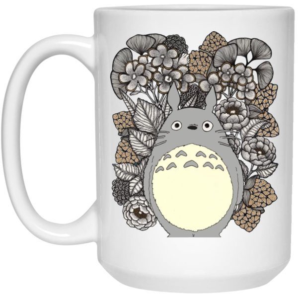 Totoro Plushie - Totoro and Flowers Fanart Mug-House Decor, Mug, My Neighbor Totoro, Totoro Plushie