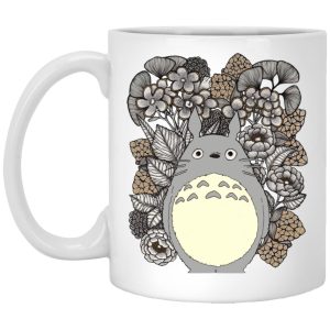 Totoro Plushie - Totoro and Flowers Fanart Mug-House Decor, Mug, My Neighbor Totoro, Totoro Plushie