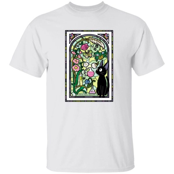 Kiki's Delivery Service Japanese - Jiji by the Stained Glass Window T Shirt-Apparel, Kiki's Delivery Service, Kiki's Delivery Service Japanese, Tshirt