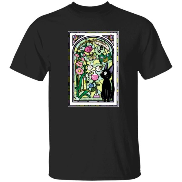 Kiki's Delivery Service Japanese - Jiji by the Stained Glass Window T Shirt-Apparel, Kiki's Delivery Service, Kiki's Delivery Service Japanese, Tshirt