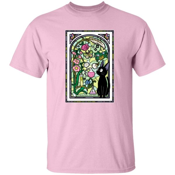 Kiki's Delivery Service Japanese - Jiji by the Stained Glass Window T Shirt-Apparel, Kiki's Delivery Service, Kiki's Delivery Service Japanese, Tshirt