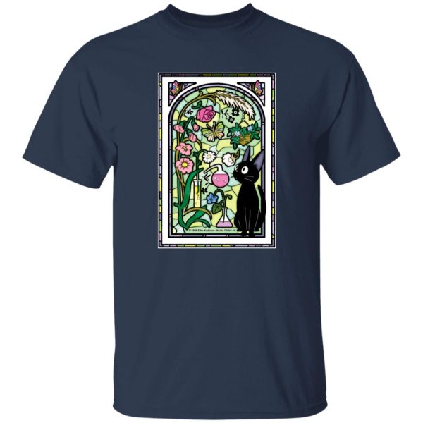 Kiki's Delivery Service Japanese - Jiji by the Stained Glass Window T Shirt-Apparel, Kiki's Delivery Service, Kiki's Delivery Service Japanese, Tshirt