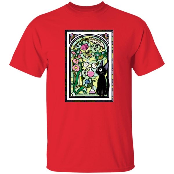 Kiki's Delivery Service Japanese - Jiji by the Stained Glass Window T Shirt-Apparel, Kiki's Delivery Service, Kiki's Delivery Service Japanese, Tshirt