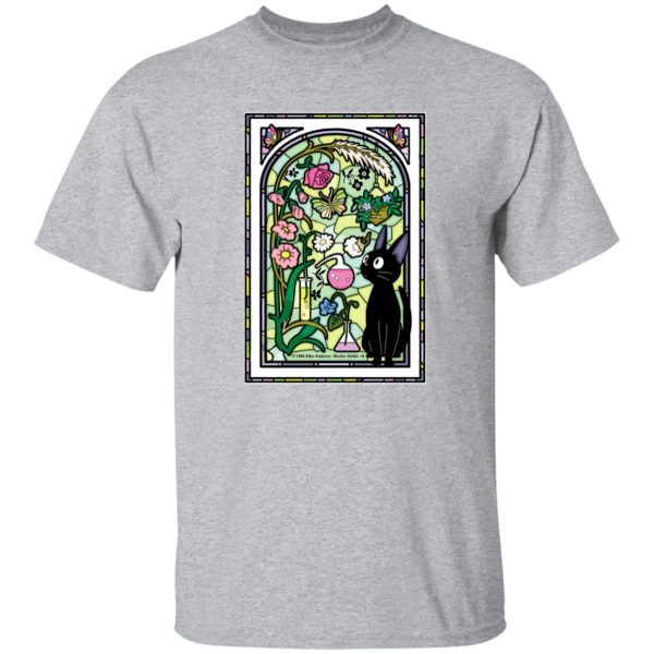 Kiki's Delivery Service Japanese - Jiji by the Stained Glass Window T Shirt-Apparel, Kiki's Delivery Service, Kiki's Delivery Service Japanese, Tshirt