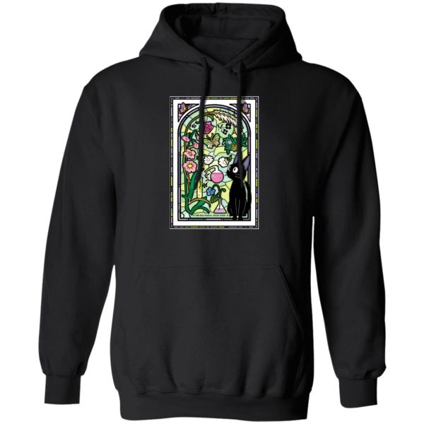 Kiki Kiki's Delivery Service - Jiji by the Stained Glass Window Hoodie-Apparel, Hoodie, Kiki Kiki's Delivery Service, Kiki's Delivery Service