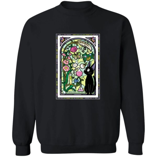 Kiki's Delivery Service Anime - Jiji by the Stained Glass Window Sweatshirt-Apparel, Kiki's Delivery Service, Kiki's Delivery Service Anime, Sweatshirt