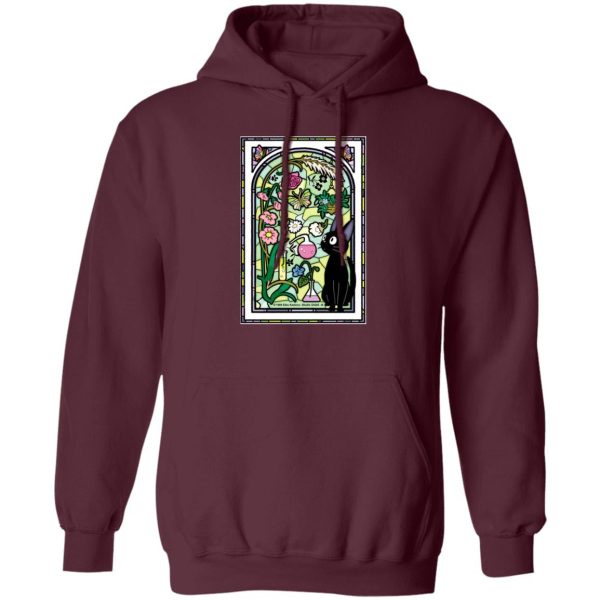 Kiki Kiki's Delivery Service - Jiji by the Stained Glass Window Hoodie-Apparel, Hoodie, Kiki Kiki's Delivery Service, Kiki's Delivery Service