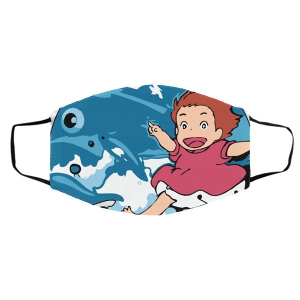 Ponyo Wallpaper - Ghibli Studio Ponyo On The Waves Face Mask-Accessories, Face Mask, ponyo, Ponyo Wallpaper